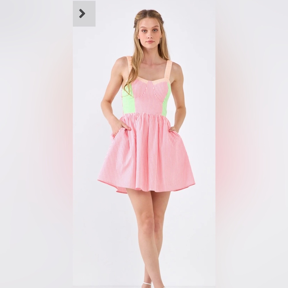 English Factory Pink and Green Mini Dress